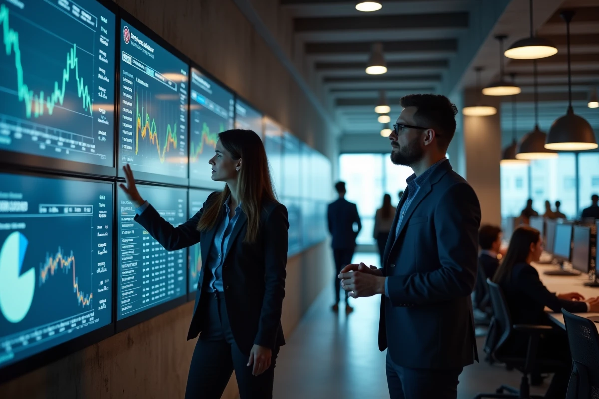 Professionnels analysant les indices boursiers du transport maritime et les alternatives d'investissement indirect