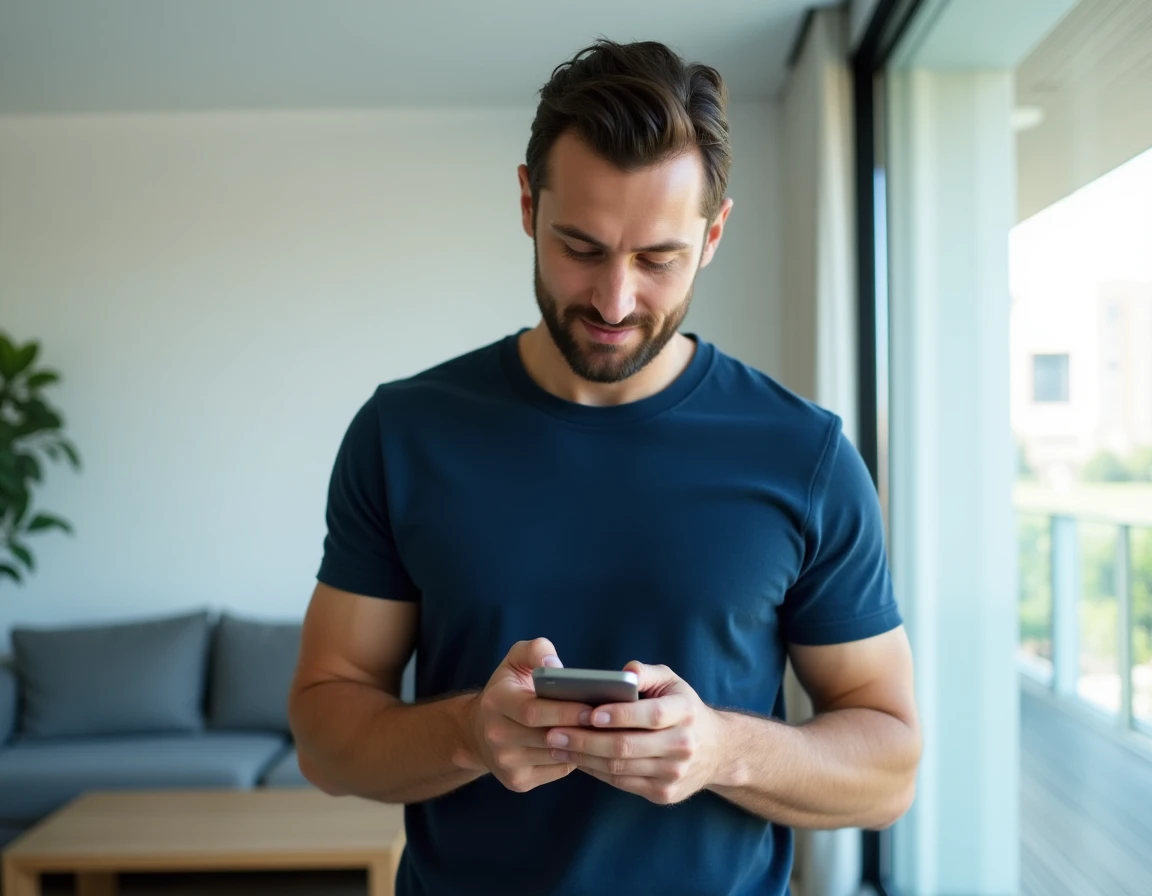 Homme accédant à son espace client Hello bank depuis l'application mobile sur smartphone