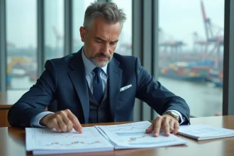 Conseiller financier analysant des fonds d'investissement liés au transport maritime pour investir indirectement en bourse