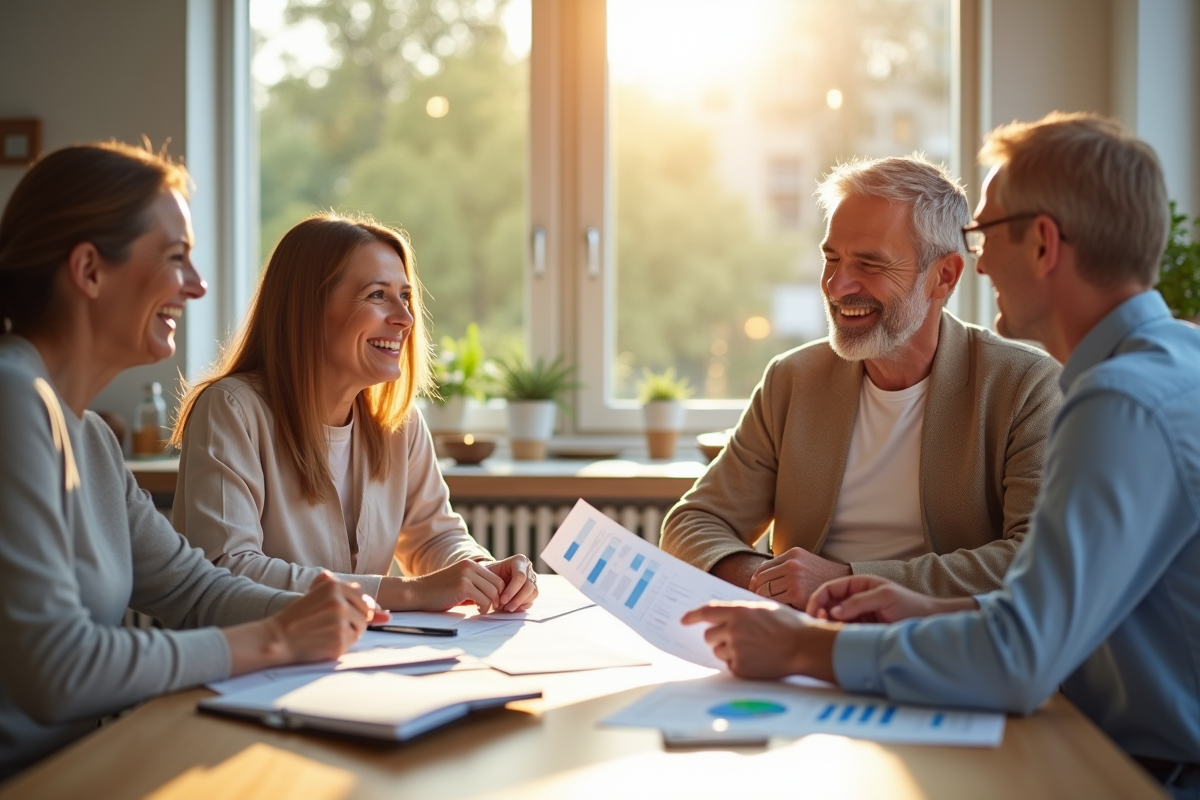 Couple confiant discutant de finances avec conseiller