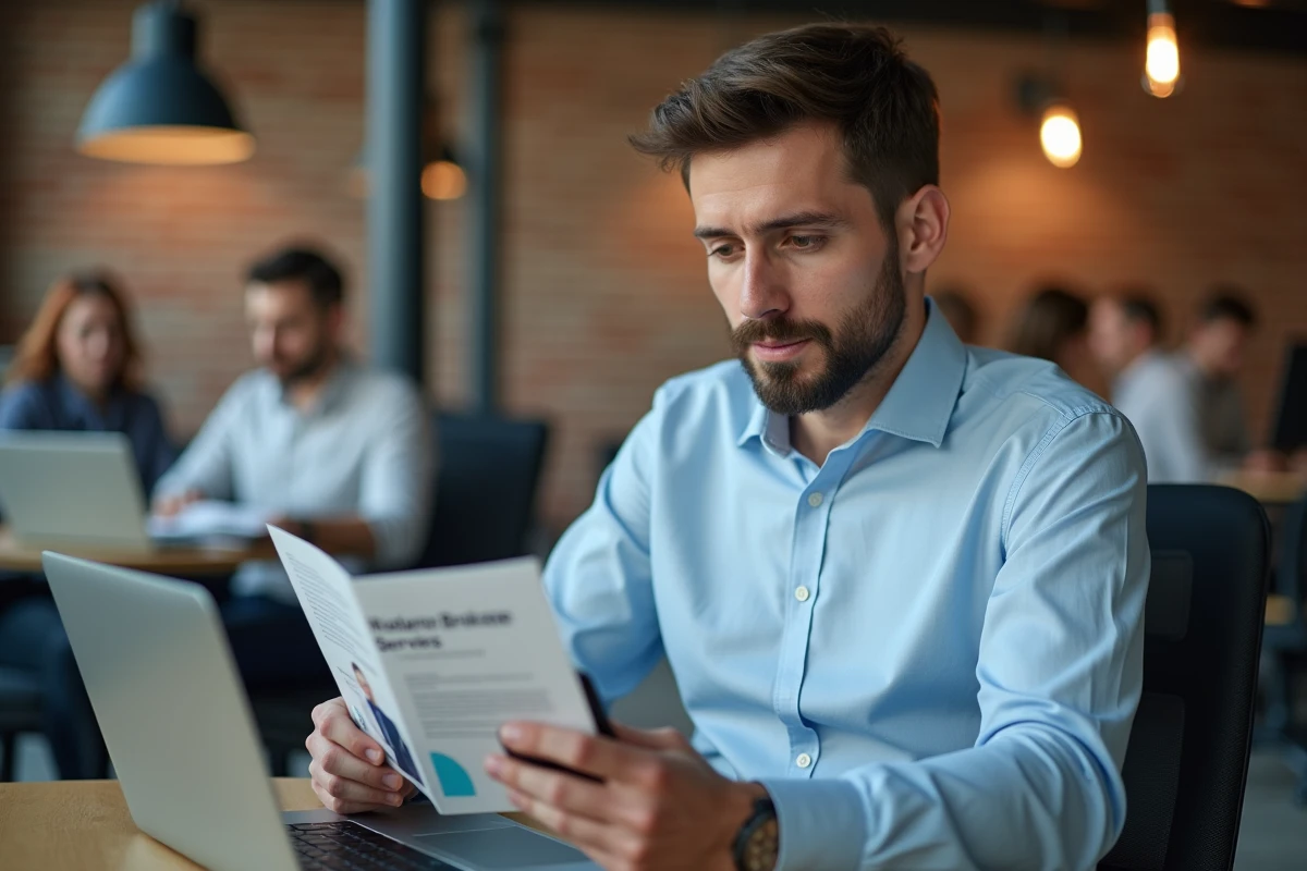 Courtier AXA consultant les outils numériques inaxa Courtage dans un espace de coworking contemporain