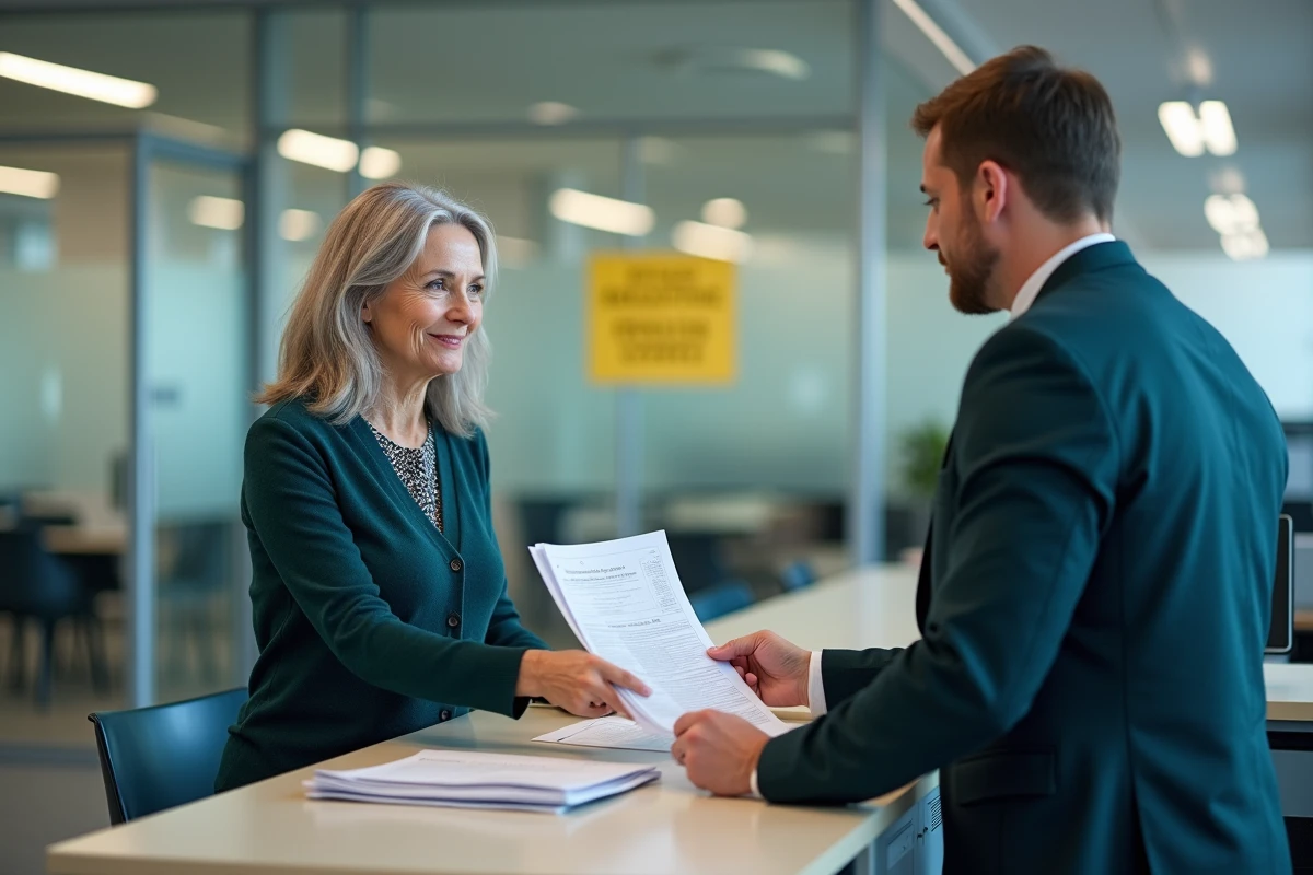 Employée de l'éducation nationale déposant une demande de régularisation de bulletin de salaire auprès d'un service administratif