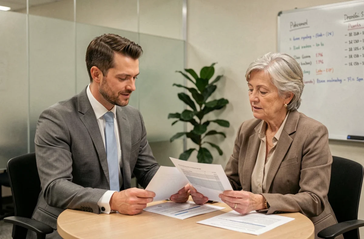 Conseiller de Diligentia présentant une stratégie de défiscalisation personnalisée à une cliente dans un bureau feutré