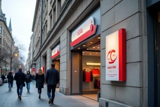 Devanture d'une agence bancaire CIC avec logo et enseigne officielle sur façade en pierre dans une rue commerçante urbaine