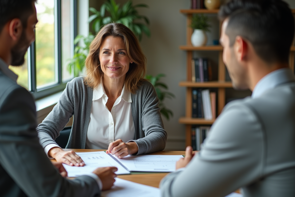 Femme rencontrant un conseiller bancaire dans un bureau accueillant