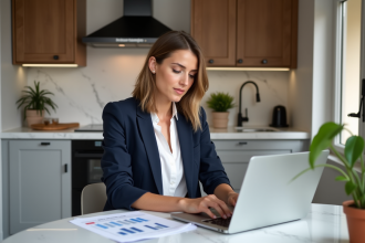 Jeune femme française vérifiant ses contrats d'assurance voiture