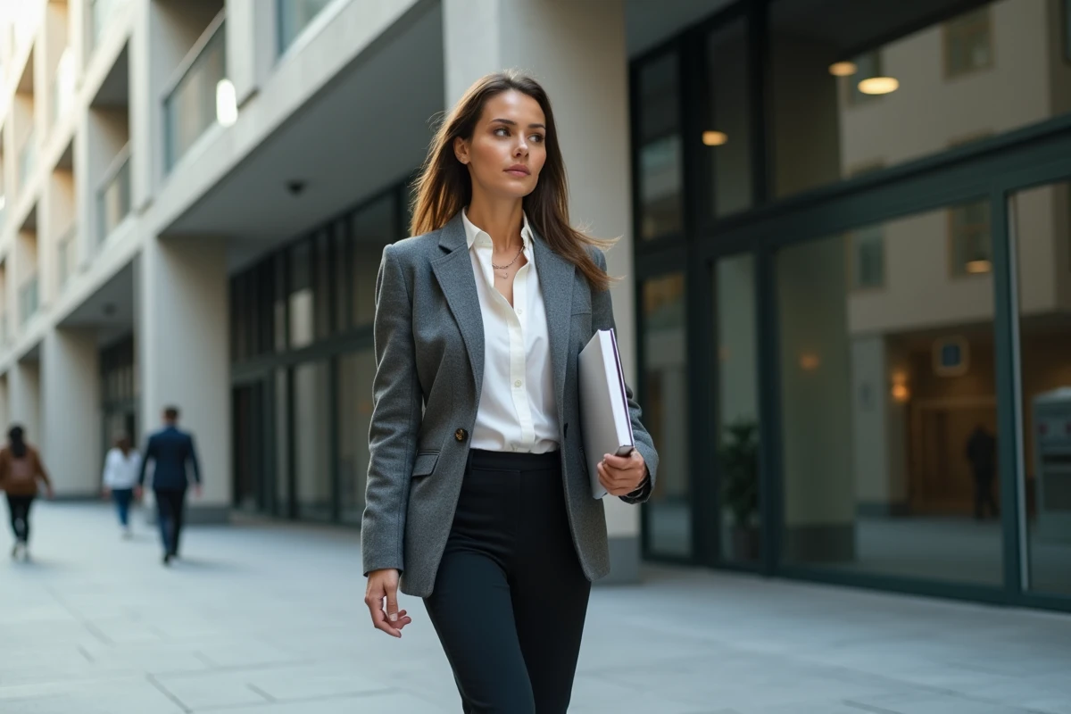 Femme entrepreneure marchant dans la ville moderne