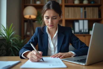 Femme cadre consultant sa fiche de paie et calculant son éligibilité à la prime d'activité en 2026