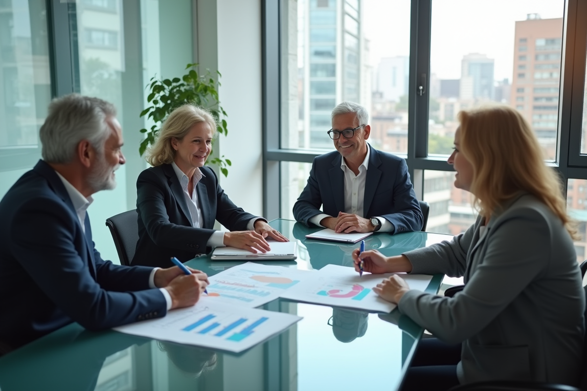 Groupe d adultes discutant de planification de retraite en réunion