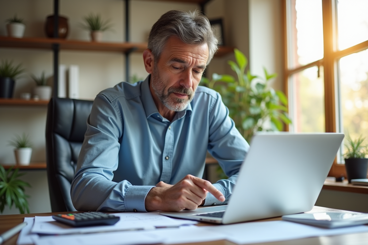 Homme d'âge moyen confiant planifiant sa retraite dans son bureau