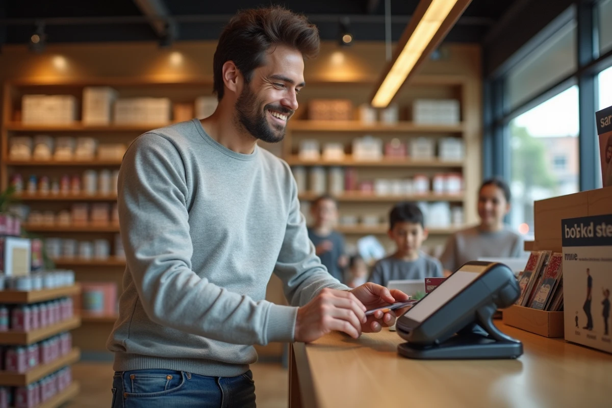 Homme scannant une carte cadeau au magasin