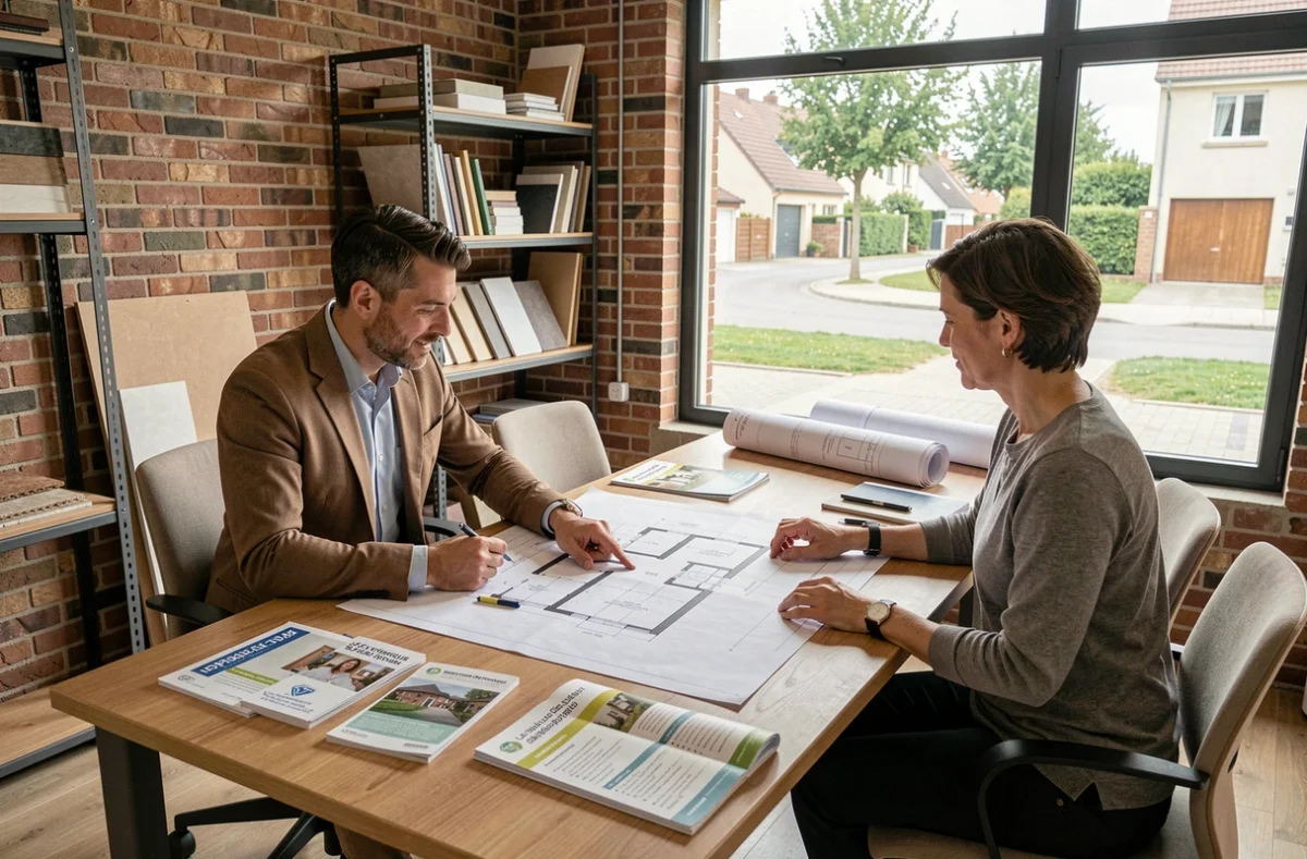 Un conseiller de La Fabrique Des Travaux (Emodi groupe) à Saint-Maur-des-Fossés aide un couple à financer un projet de rénovation immobilière