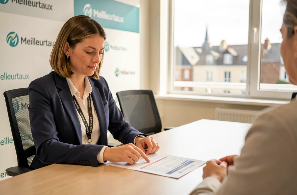 Conseillère Meilleurtaux Orléans présentant une comparaison de taux immobiliers à un client