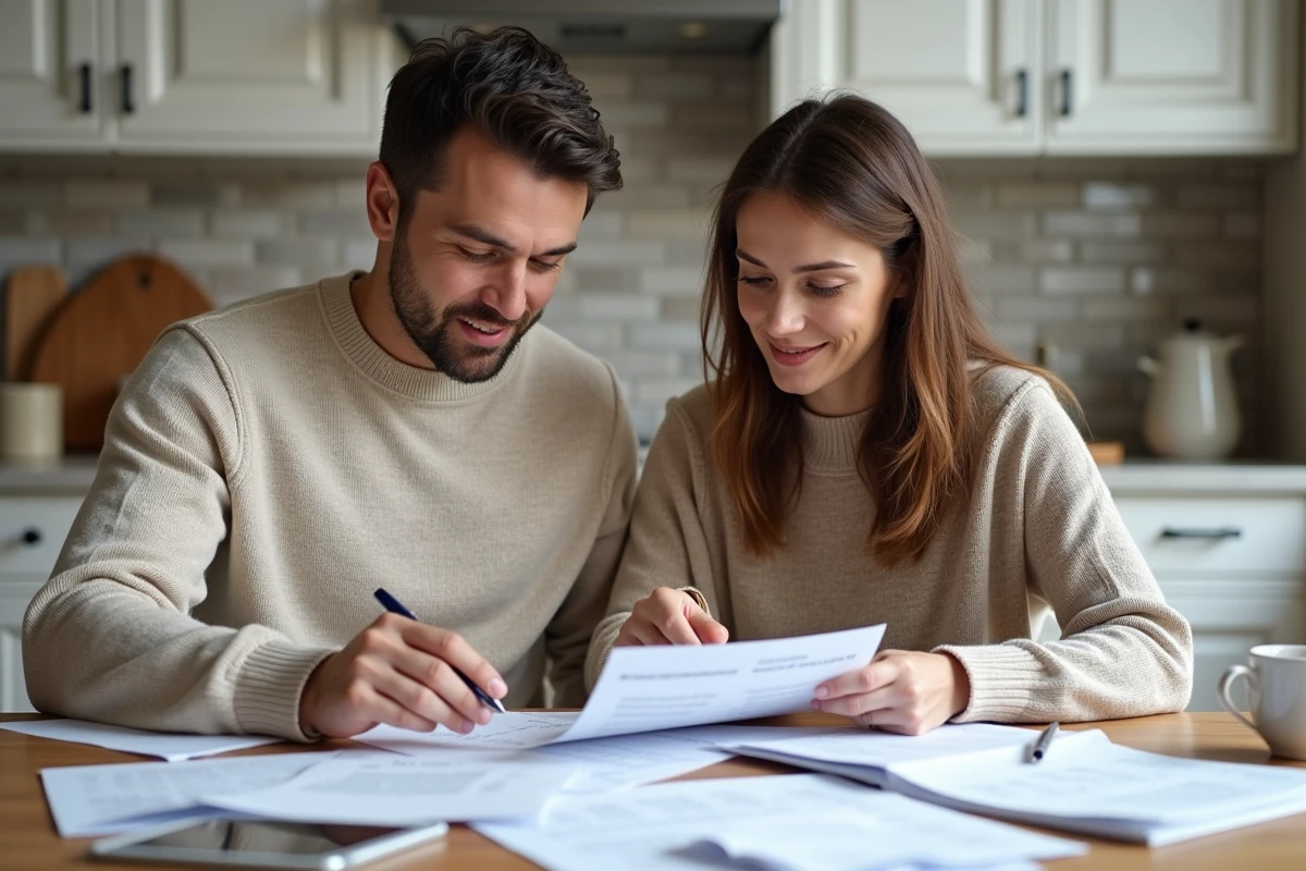 Couple réunissant les pièces justificatives pour leur demande d'éco-prêt à taux zéro