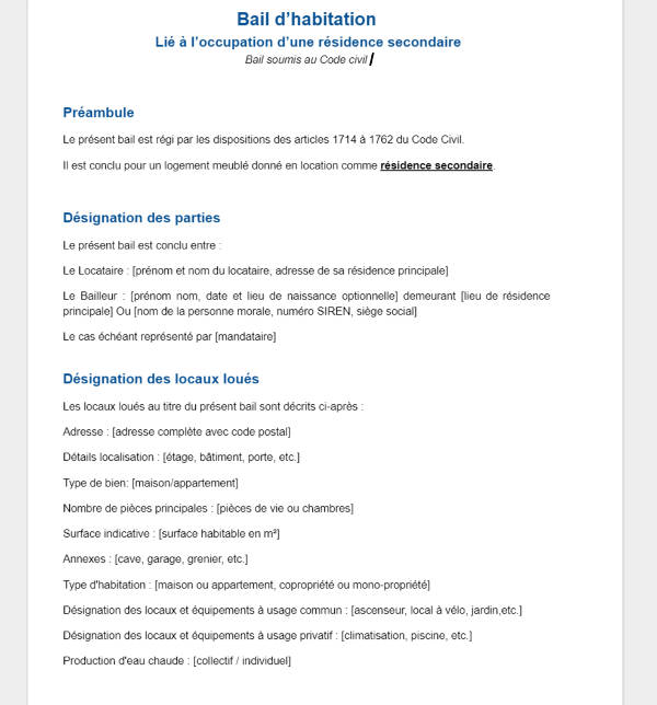 Quel bail pour une résidence secondaire ?