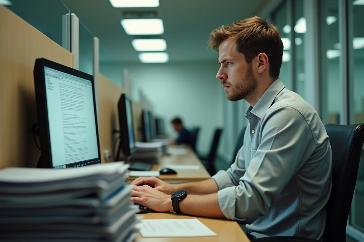 Agent administratif de l'éducation nationale signalant une erreur de salaire par email depuis son poste de travail